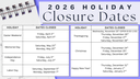 2026 Holiday Closure Dates